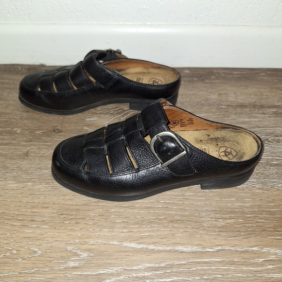 Ariat 6.5B Black Leather ATS Equipped Slip On Buckles Comfort Sandal Clogs - Picture 4 of 7